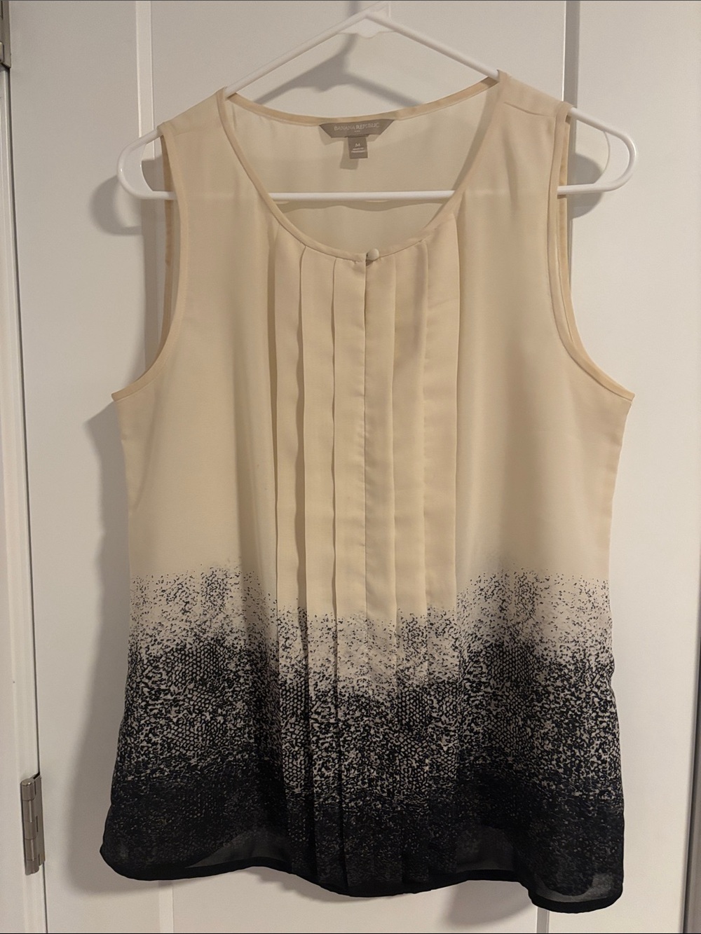 Banana Republic Cream Sleeveless Pintuck Top with Black Ombre Hem